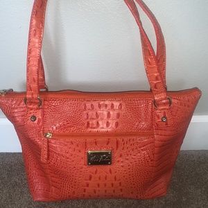 Orange Crocodile Imprint Handbag